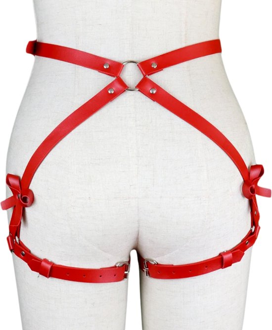 Bondage Harnas met Strik Rood - Seks Tuigje Billen - Kunstleer Harnas Lingerie - Sex Speeltje - Erotiek & Bondage - Riem Voor Mannen en Vrouwen - Sex Toys