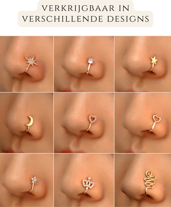 Fake Neuspiercing Zilver - Ster met Diamantjes - Nep Neuspiercing Sieraad - Neusring - Nep Piercing Neus Ringetje - Metaal