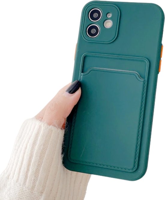 Hoesje Geschikt voor Apple iPhone 16 Plus / 16+ Stevig TPU - Met Kaarthouder - Donkergroen - Shockproof Case met Pasjeshouder - TPU Hoes Met Vakje Voor Pasje - Card Case Back Cover