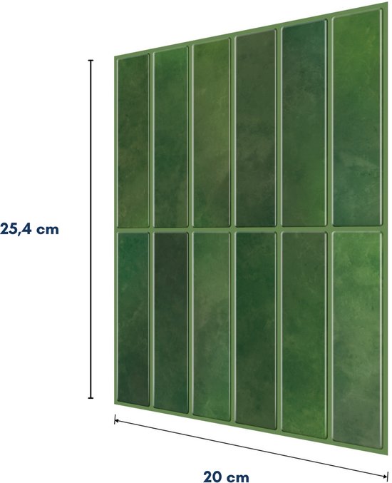 Solusia Zelfklevende Plaktegels - Groen – 10 Luxe Plaktegels voor Wand – Waterdichte Wandpanelen voor Keuken, Badkamer en Toilet – 25,4 x 20 cm – Makkelijk aan te brengen - Tegeltjes Tegelstickers