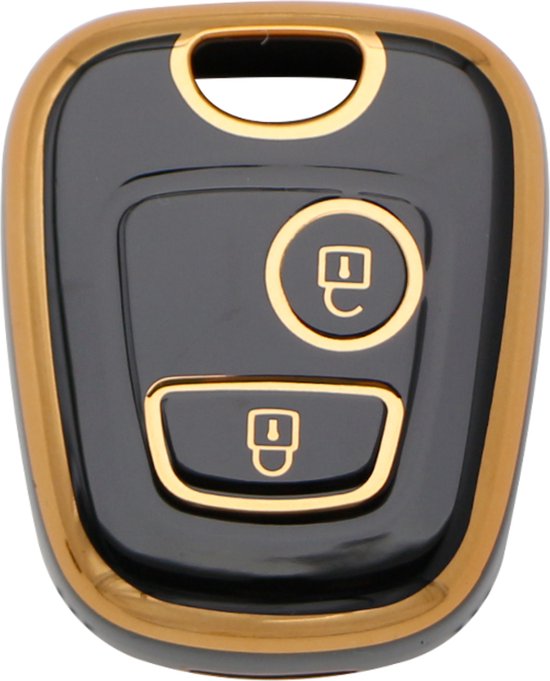 Zachte TPU Sleutelcover - Geschikt voor Toyota Aygo / Citroën C1 / Peugeot 107 - Zwart Goud Metallic - Sleutel Hoesje Cover Geschikt voor Peugeot 107 / 107 / 206 / 207 / 306 / 307 / 406 / 407 - Randen Goud - Auto Accessoires