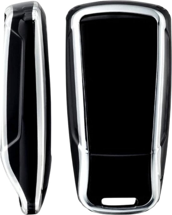 Zachte TPU Sleutelcover - Geschikt voor Audi A4 / A5 / A6 / A7 / S4 / S5 / S6 / Q5 / TT / RS - Zwart met Zilver - Sleutel Hoesje Cover - Auto Accessoires