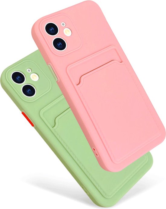 Stevig TPU Hoesje - Geschikt voor Apple iPhone 14 - Met Kaarthouder - Roze - Shockproof Case met Pasjeshouder - TPU Hoes Met Vakje Voor Pasje - Card Case Back Cover
