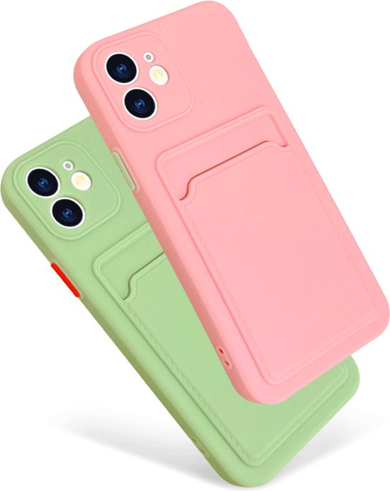 Stevig TPU Hoesje - Geschikt voor Apple iPhone 13 - Met Kaarthouder - Roze - Shockproof Case met Pasjeshouder - TPU Hoes Met Vakje Voor Pasje - Card Case Back Cover