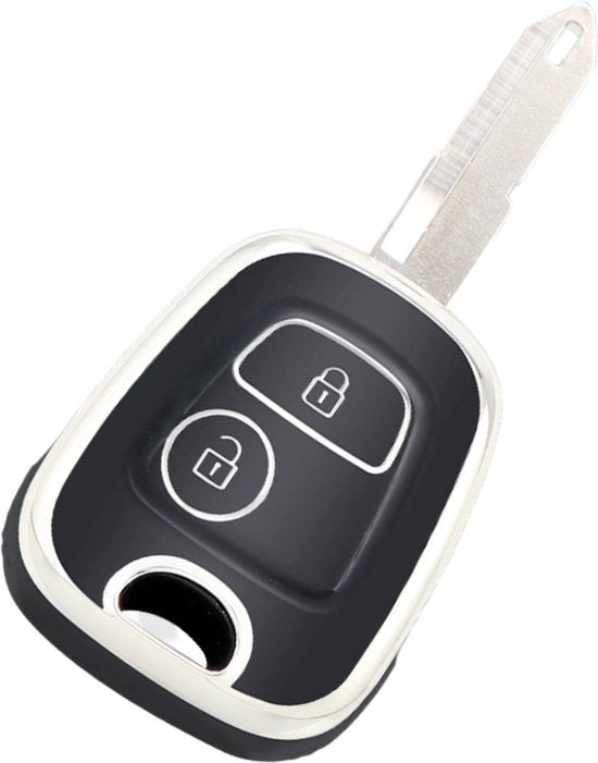 Zachte TPU Sleutelcover - Geschikt voor Toyota Aygo / Citroën C1 / Peugeot 107 - Zwart Zilver Metallic - Sleutel Hoesje Cover Geschikt voor Peugeot 107 / 107 / 206 / 207 / 306 / 307 / 406 / 407 - Randen Zilver - Auto Accessoires