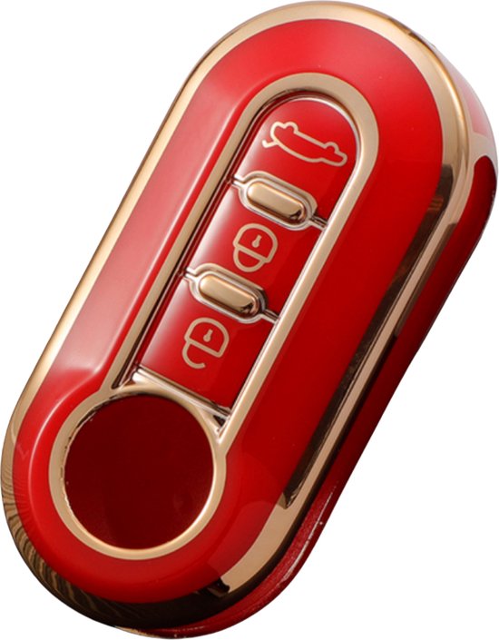 Zachte TPU Sleutelcover - Sleutelhoesje Geschikt voor Fiat 500 / 500L / 500X / 500C / Abarth / Panda / Punto / Stilo - Rood met Goud Metallic - Sleutel Hoesje Cover - Auto Accessoires