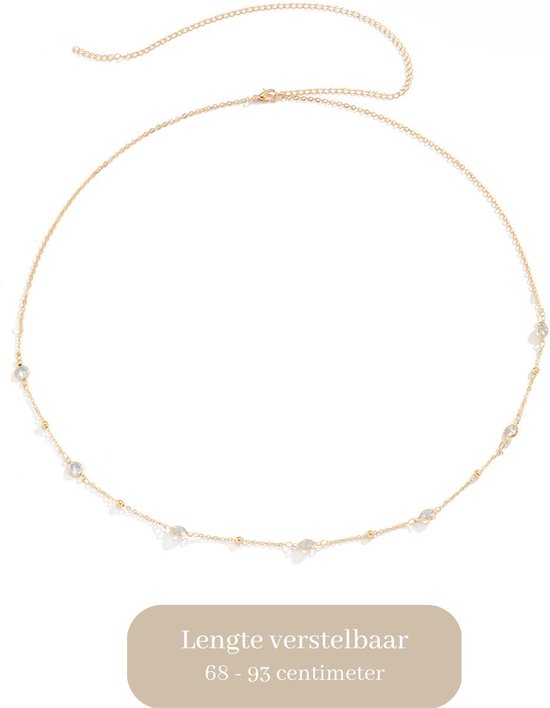 Belly Chain - Goud met Doorzichtige Steentjes - Buikketting Goudkleurig - Zomerse Tailleketting - Heupketting Dames - Buik Ketting