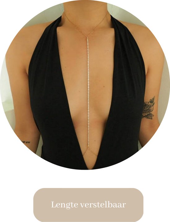 Belly Chain - Goud met Diamantjes - Hals en Buikketting Goudkleurig - Zomerse Lichaamsketting - Heupketting Dames - Dubbele Buik Ketting