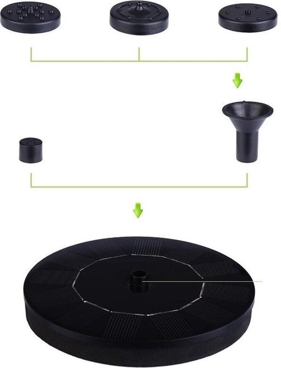 Solar Fontein - met een diameter van ca 16 cm – werkt op Zonne-energie - voor in de tuin of op balkon – geschikt voor in een vijver of waterschaal - drijvende fontein zonder snoer - alleen voor buiten