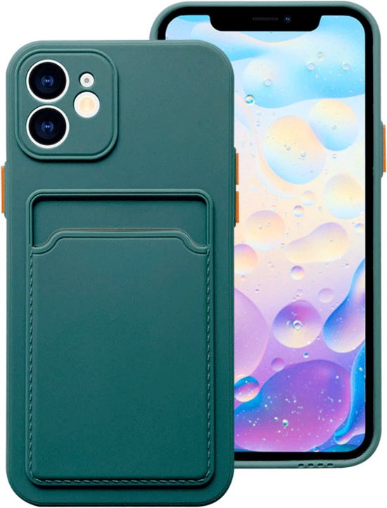 Stevig TPU Hoesje - Geschikt voor Apple iPhone 15 Plus / 15+  - Met Kaarthouder - Donkergroen - Shockproof Case met Pasjeshouder - TPU Hoes Met Vakje Voor Pasje - Card Case Back Cover