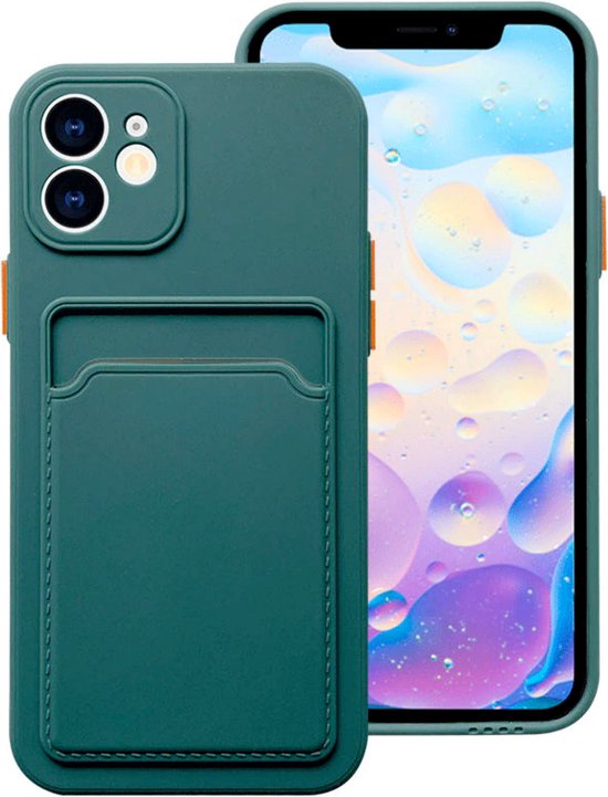 Stevig TPU Hoesje - Geschikt voor Apple iPhone 13 - Met Kaarthouder - Groen - Shockproof Case met Pasjeshouder - TPU Hoes Met Vakje Voor Pasje - Card Case Back Cover