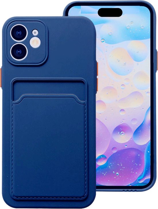 Set van 2 - Stevig TPU Hoesje - Geschikt voor Apple iPhone 16 - Met Kaarthouder - Donkergroen & Donkerblauw - Shockproof Case met Pasjeshouder - TPU Hoes Met Vakje Voor Pasje - Card Case Back Cover