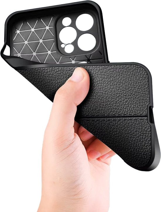 Valbestendig Telefoonhoesje - Geschikt voor Apple iPhone 14 Pro Max - Ultra Shockproof - Met Camera Slide Protector - Leer Look - Zwart - Met Extra Dikke Randen