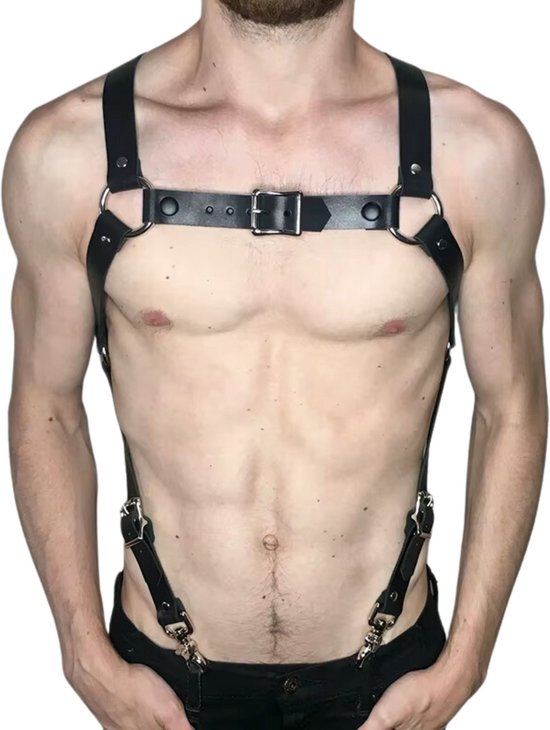 Mannen BDSM Harnas - Kunstlederen Tuigje met Riemen - Verstelbaar - Erotisch Ondergoed voor Heren - Sex Toys - Bondage & Erotiek