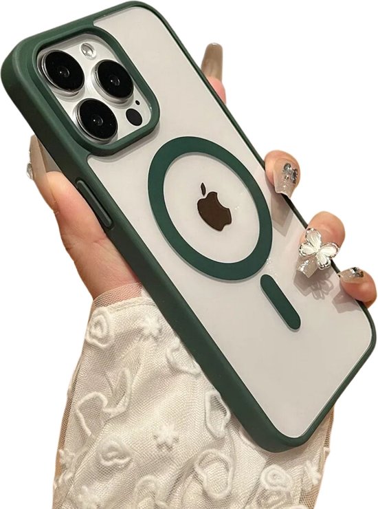 Transparant Magneet Ring Hoesje - Geschikt voor Apple iPhone 15 Pro - Zwarte Randen - Stevig Doorzichtig Shockproof - Magnetisch - TPU Rand - Anti Yellowing Achterkant (Magneetring Compatible)