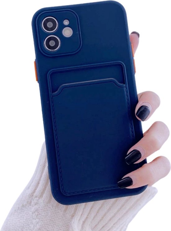 Stevig TPU Hoesje - Geschikt voor Apple iPhone 11 - Met Kaarthouder - Donkerblauw - Shockproof Case met Pasjeshouder - TPU Hoes Met Vakje Voor Pasje - Card Case Back Cover