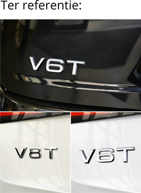 Auto Embleem V8T Zwart - Zelfklevende Badge - V8 Logo - universeel/alle automerken - Auto Accessoires