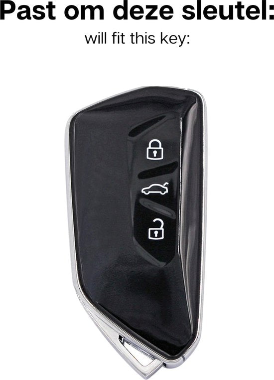 Zachte TPU Sleutelcover - Zwart Goud Metallic - Sleutelhoesje Geschikt voor Volkswagen Golf 8 / ID3 / ID4 / ID5 / ID6 / Seat Leon 2020 / Skoda Octavia 2021 - Sleutel Hoesje Cover - Randen Goud - Auto Accessoires