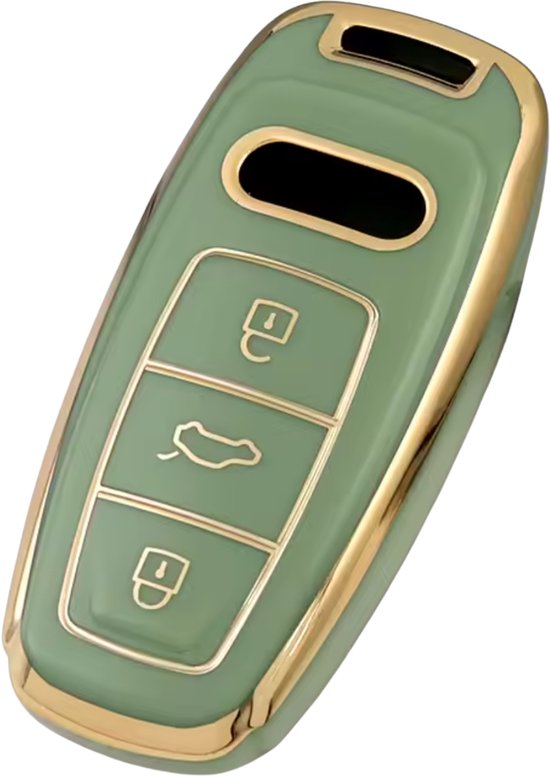Zachte TPU Sleutelcover - Sleutelhoesje Geschikt voor Audi A3 / A4 / B9 / A6 / C8 / A7 / S7 / 4K / A8 / D5 / S8 / Q7 / Q8 / SQ8 / E-tron / 2018 / 2019 / 2020 / 2021 / 2022  - Groen met Goud - Key Cover - Auto Accessoires