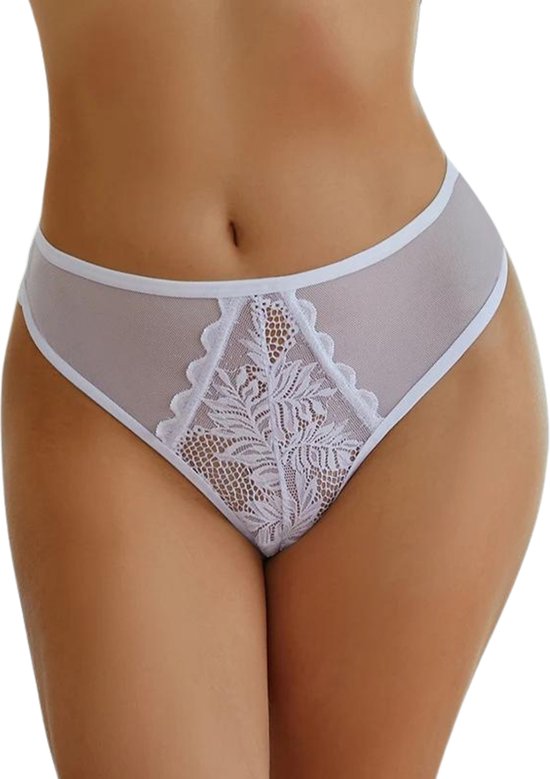 Sexy Brazilian Dames String - Kant - Wit - Dames Lingerie / Ondergoed - Maat S