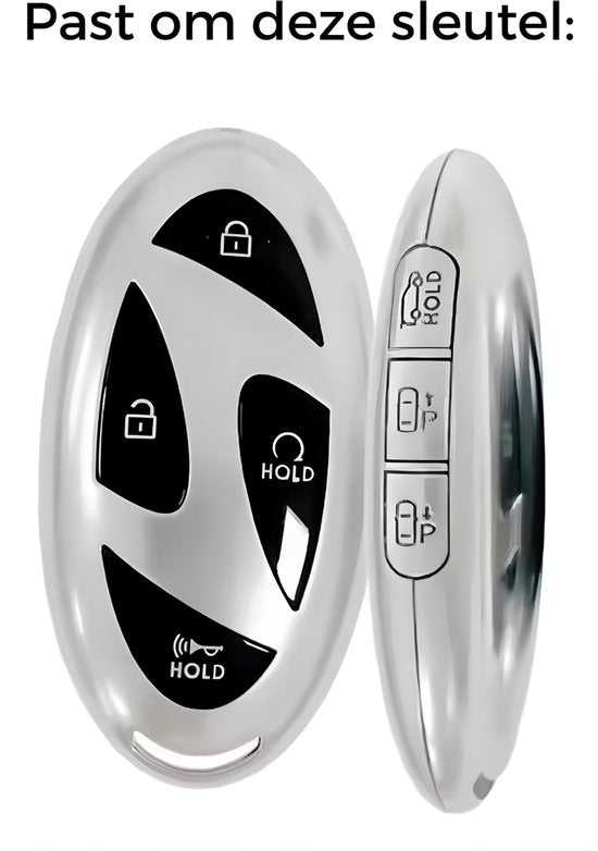 Zachte TPU Sleutelcover - Sleutelhoesje Geschikt voor Hyundai IONIQ 6 / Grand Prix / GN7 / Kona 5- Zilver met Paars - Key Cover - Auto Accessoires