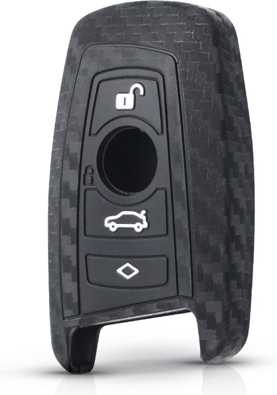 Zachte Carbon Sleutelcover met Knoppen - Sleutelhoesje Geschikt voor BMW 1 serie / 3 serie / 5 Serie / 7 Serie / X1 / X3 / X4 / X5 / F20 / F30 / F31 / F34 / M - Siliconen Materiaal - Sleutel Hoesje Cover - Auto Accessoires