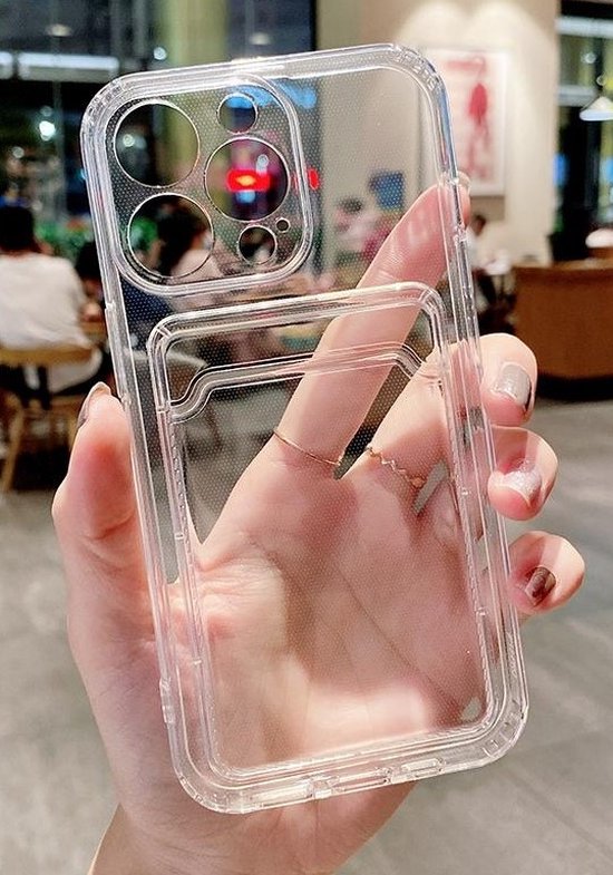 Transparant Hoesje met Kaarthouder - Geschikt voor Apple iPhone 14 Pro Max  - Doorzichtige Shockproof Case met Pasjeshouder - TPU Hoes met Vakje voor Pasje - Card Case