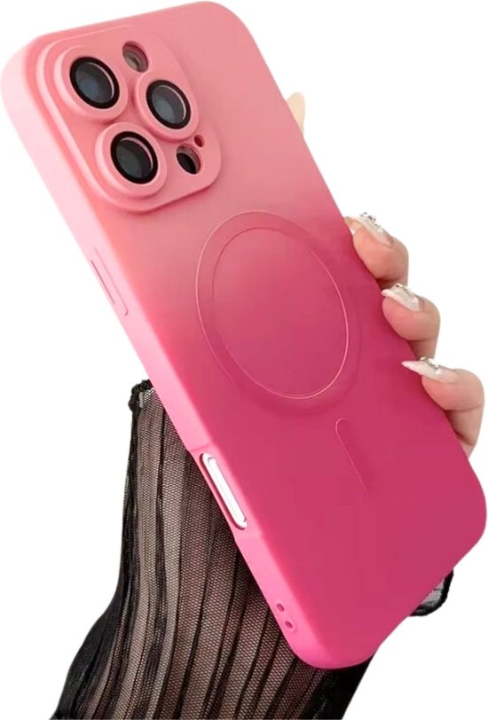 Gradient Hoesje - Geschikt voor Apple iPhone 15 Pro - Met Camera Protectors - Mat Soft Touch - Roze Overlopende Kleur - Magnetisch TPU Hoesje - Ultra Shockproof - Magneet Compatible