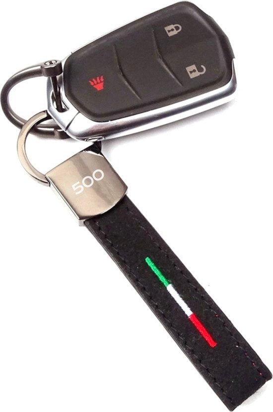 Luxe Alcantara Auto Sleutelhanger - Past bij Italiaanse Auto's / Universeel - Italiaanse Vlag in Zwart - Keychain Sleutel Hanger Cadeau - Auto Accessoires