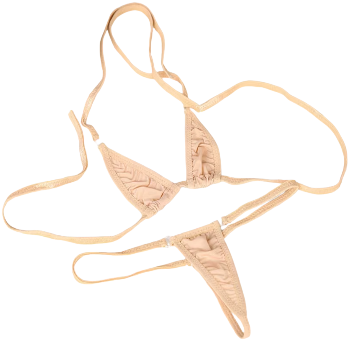 Sexy Dames Bikini Set – Beige - Mini Lingerie Set Tweedelig Nude - Halter Top Zonder Beugel - Micro T String - Met Verstelbare Bandjes & Stretch - Ondergoed Voor Vrouwen - One Size