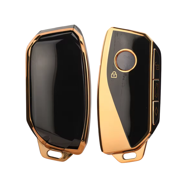Zachte TPU Sleutelcover - Sleutelhoesje Geschikt voor BMW i7 / X7 / G07 / LCI / iX / U11 / 7 Serie / G70 / G09 / XM / U06 / G81 / M3 / 2023 - Goud met Zwart - Key Cover - Auto Accessoires