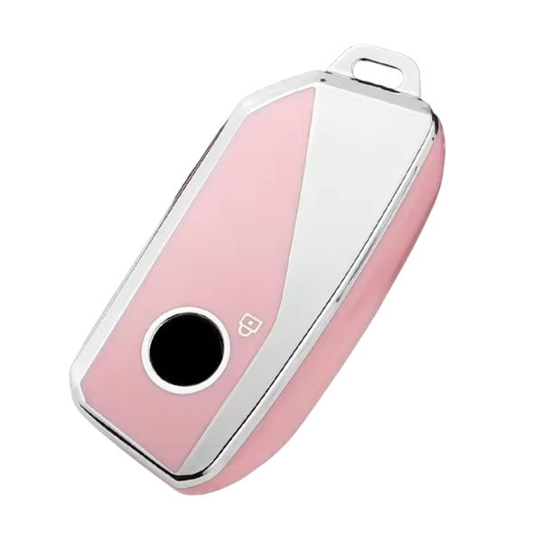 Zachte TPU Sleutelcover - Sleutelhoesje Geschikt voor BMW i7 / X7 / G07 / LCI / iX / U11 / 7 Serie / G70 / G09 / XM / U06 / G81 / M3 / 2023 - Zilver met Roze - Key Cover - Auto Accessoires