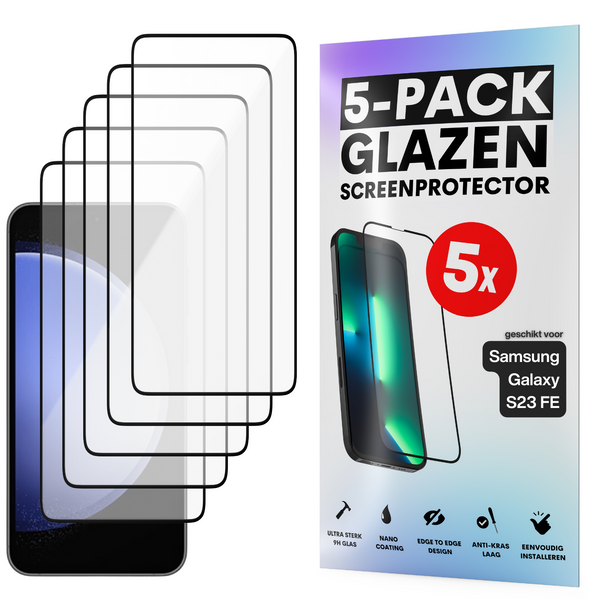 Screenprotector - Geschikt voor Samsung Galaxy S23 FE - Gehard Glas - Full Cover Tempered Glass - Case Friendly - 5 Pack