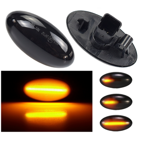 Dynamische LED Richtingaanwijzers (Smoked) - Geschikt voor Toyota Aygo / Citroën C1 / C2 / C3 / C4 / C5 / C6 / Peugeot 107 / 108 / 1007 - Plug & Play Knipperlichten Zijkant -  Set van 2 Knipperlichten met LED streep - Flowing Water Effect