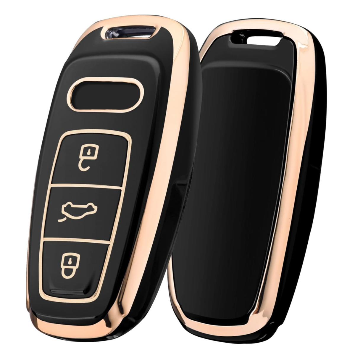 Zachte TPU Sleutelcover - Sleutelhoesje Geschikt voor Audi A3 / A4 / B9 / A6 / C8 / A7 / S7 / 4K / A8 / D5 / S8 / Q7 / Q8 / SQ8 / E-tron / 2018 / 2019 / 2020 / 2021 / 2022  - Zwart met Goud - Key Cover - Auto Accessoires