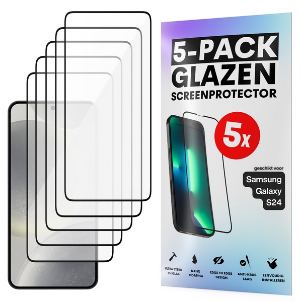 Screenprotector - Geschikt voor Samsung Galaxy S24 - Gehard Glas - Full Cover Tempered Glass - Case Friendly - 5 Pack