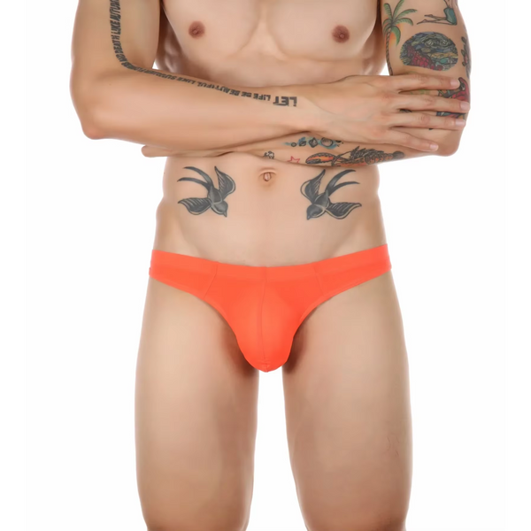 Heren String Transparant - G-String Doorzichtig Oranje - Sexy Mesh Design - Mannen Onderbroek Slip - Lingerie Voor Mannen - Ondergoed Maat L