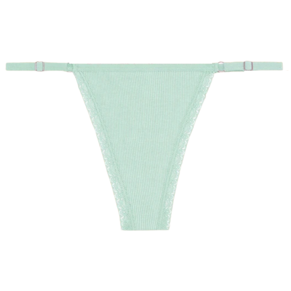 Sexy Dames String - Groen Ribstof - Dames Lingerie / Ondergoed - Kant - 95% Katoen - Maat M