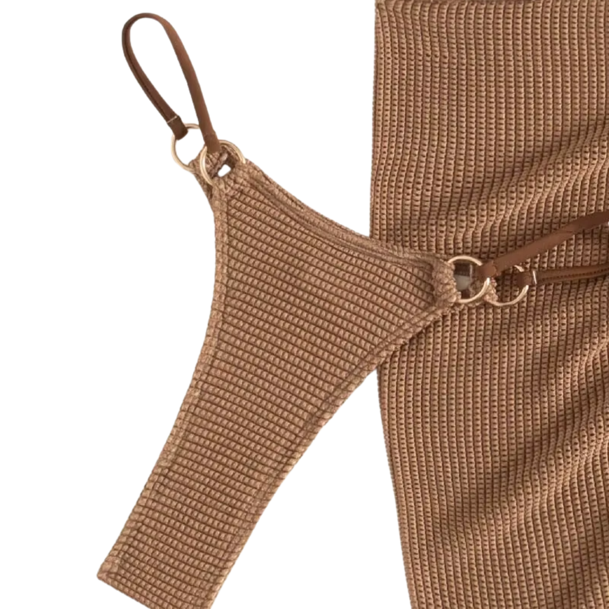 Dames Bikini Set 3 Delig – Beige Bruin - Badkleding / Strandkleding – Driedelige Bikini Set - Halter Bikinitop Zonder Beugel, Bikinislip, Omslagdoek Rok - Vrouwen & Dames - Maat L