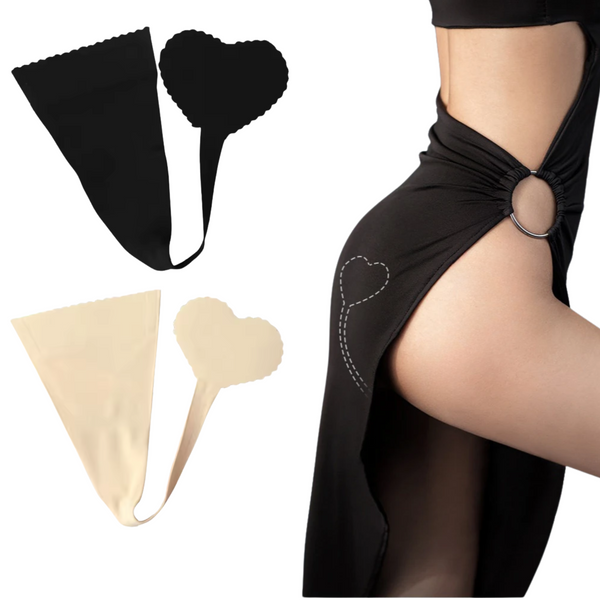 Onzichtbare Zelfklevende C-Strings - Zonder Zijbandjes / Zijkant - Strapless - Onzichtbaar / Invisible - Seamless - Herbruikbaar - Zwart & Nude - Maat L