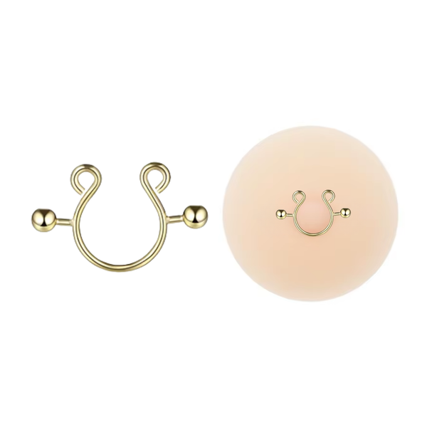 Fake Tepel Piercing - Goud - Stainless Steel - 1 Stuk - Neuspiercing / Tepelpiercing / Tepelklem - Neusring / Tepelring - Nep Septum Ring Piercing - Verkleedaccessoires - 15 mm