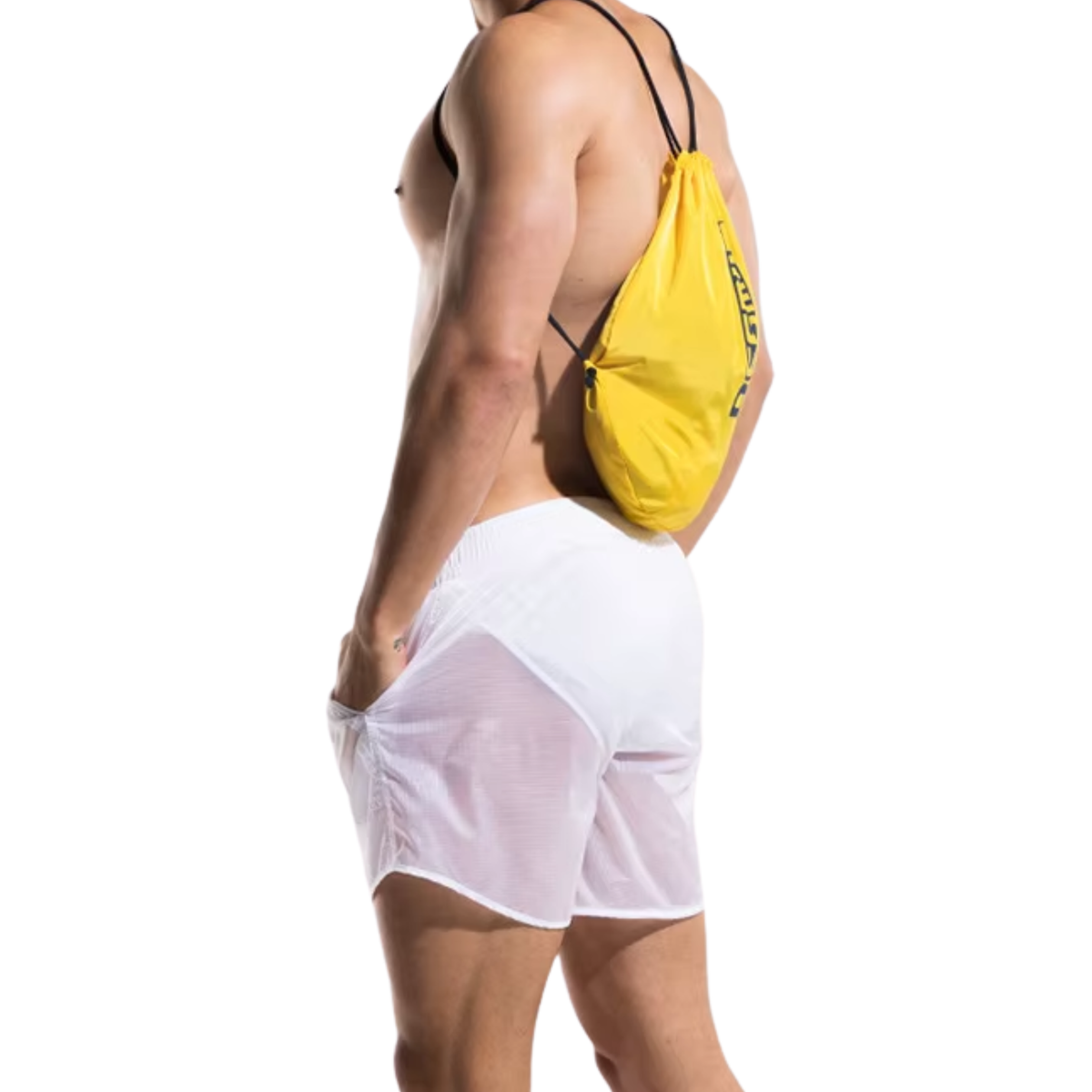 Heren Zwembroek Transparant Wit - Witte Zwemshort - Zwem Boxershort - Sexy Transparant Design - Met Zakken & Voering Binnenbroekje -  Mannen - Badkleding / Strandkleding / Zwemkleding - Maat L