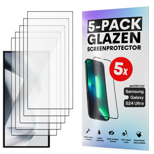 Screenprotector - Geschikt voor Samsung Galaxy S24 Ultra - Gehard Glas - Full Cover Tempered Glass - Case Friendly - 5 Pack