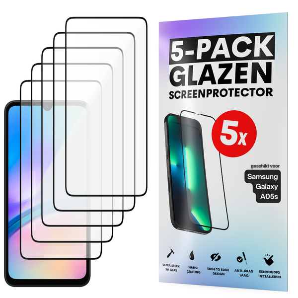 Screenprotector - Geschikt voor Samsung Galaxy A05s - Gehard Glas - Full Cover Tempered Glass - Case Friendly - 5 Pack