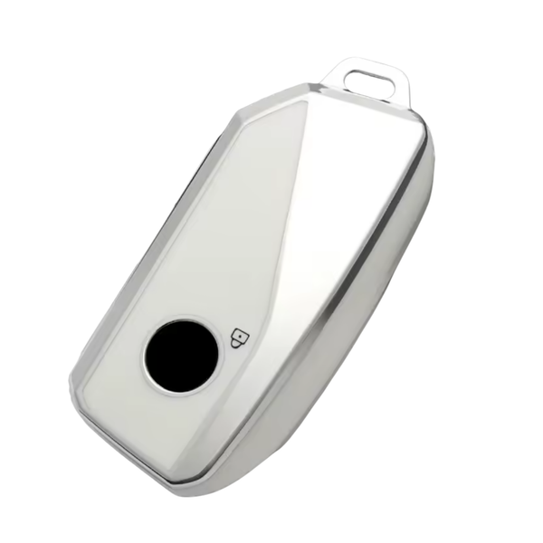 Zachte TPU Sleutelcover - Sleutelhoesje Geschikt voor BMW i7 / X7 / G07 / LCI / iX / U11 / 7 Serie / G70 / G09 / XM / U06 / G81 / M3 / 2023 - Zilver met Wit - Key Cover - Auto Accessoires