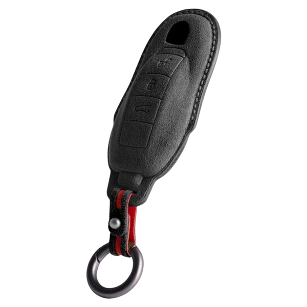 Luxe Alcantara Sleutelcover - Sleutelhoesje Geschikt voor Porsche Cayenne / 911 / Macan / Taycan / Carrera / Panamera / Boxster / Cayman - Alcantara Look - Zacht Sleutel Hoesje - Met Hanger - Auto Accessoires