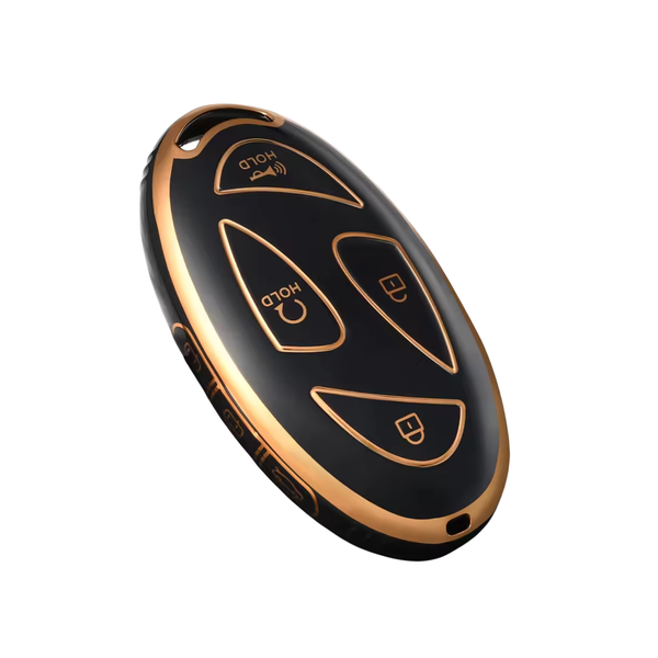 Zachte TPU Sleutelcover - Sleutelhoesje Geschikt voor Hyundai IONIQ 6 / Grand Prix / GN7 / Kona 5- Goud met Zwart - Key Cover - Auto Accessoires