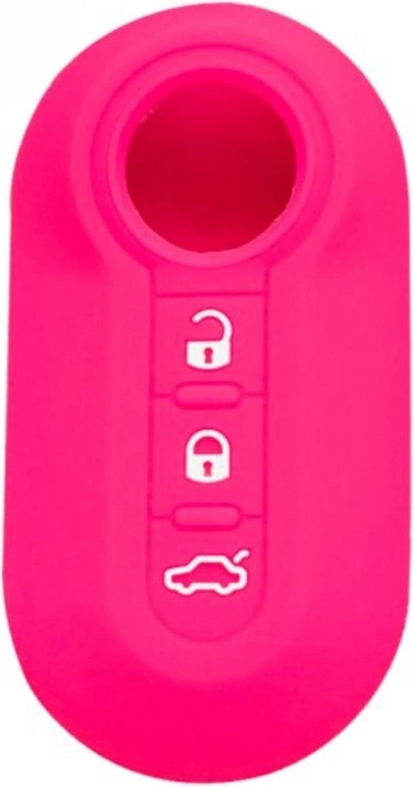 Siliconen Sleutelcover - Felroze Sleutelhoesje Geschikt voor Fiat 500 / 500L / 500X / 500C / Panda / Punto / Stilo - Sleutel Hoesje Cover - Auto Accessoires