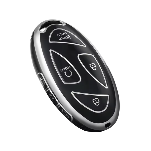 Zachte TPU Sleutelcover - Sleutelhoesje Geschikt voor Hyundai IONIQ 6 / Grand Prix / GN7 / Kona 5- Zilver met Zwart - Key Cover - Auto Accessoires