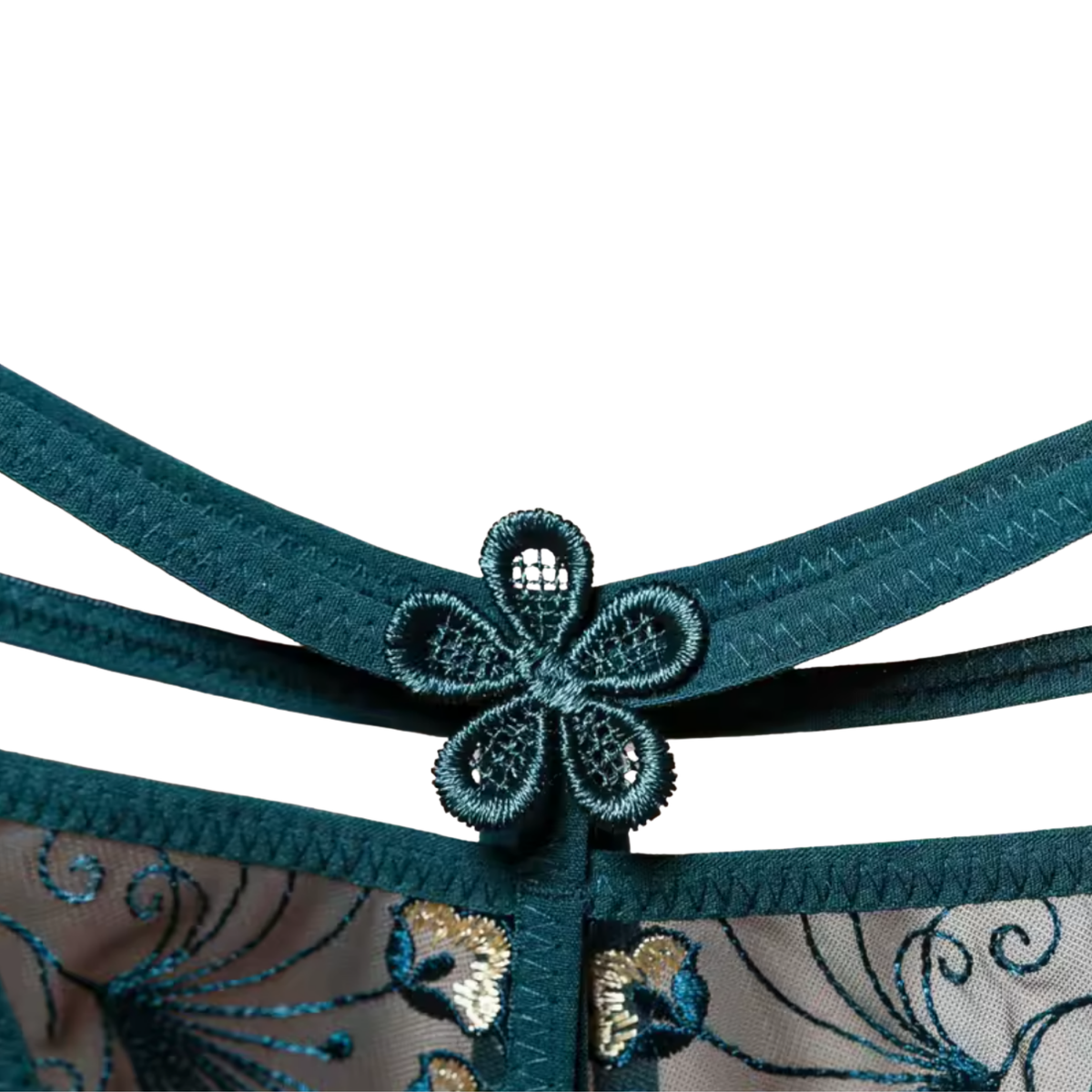 String Met Open Kruis en Parel - Rood - Kant Met Dubbele Bandjes - Kanten Design Design met Bloemen - One Size String - Dames Onderbroek - Lingerie / Ondergoed